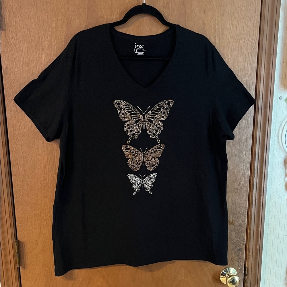 Just My Size Black V-Neck Tee